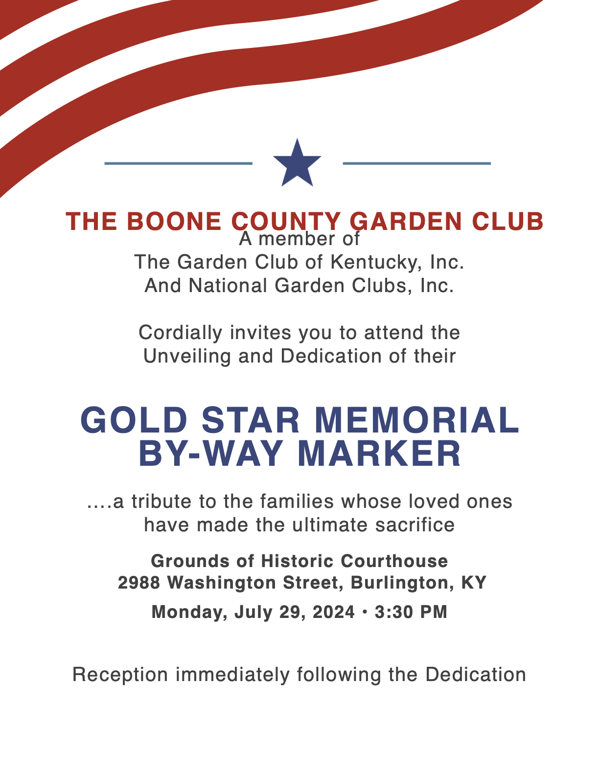 Boone County Garden Club - Gold Star By-Way Marker Dedication