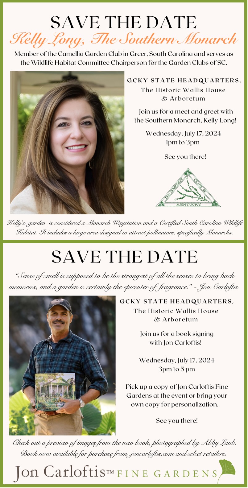 Kelly Long and Jon Carloftis - Two Great Events for Gardeners!